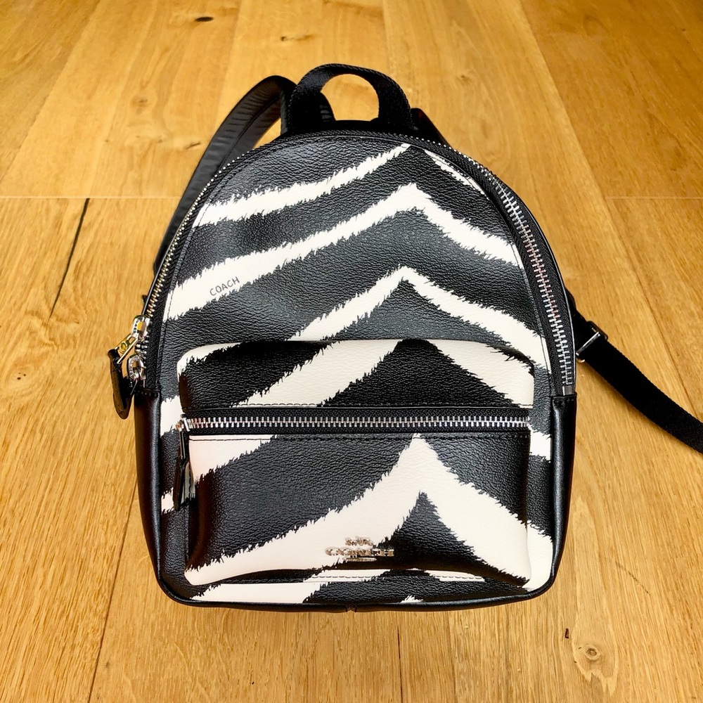 Coach mini Charlie zebra print canvas/leather/nylon backpack - Picture 1 of 7